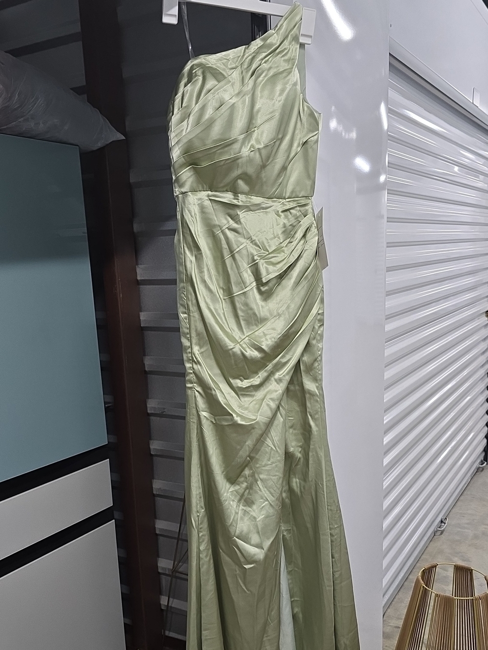 One-Shoulder Sage Green Evening Gown/ Bridesmaid